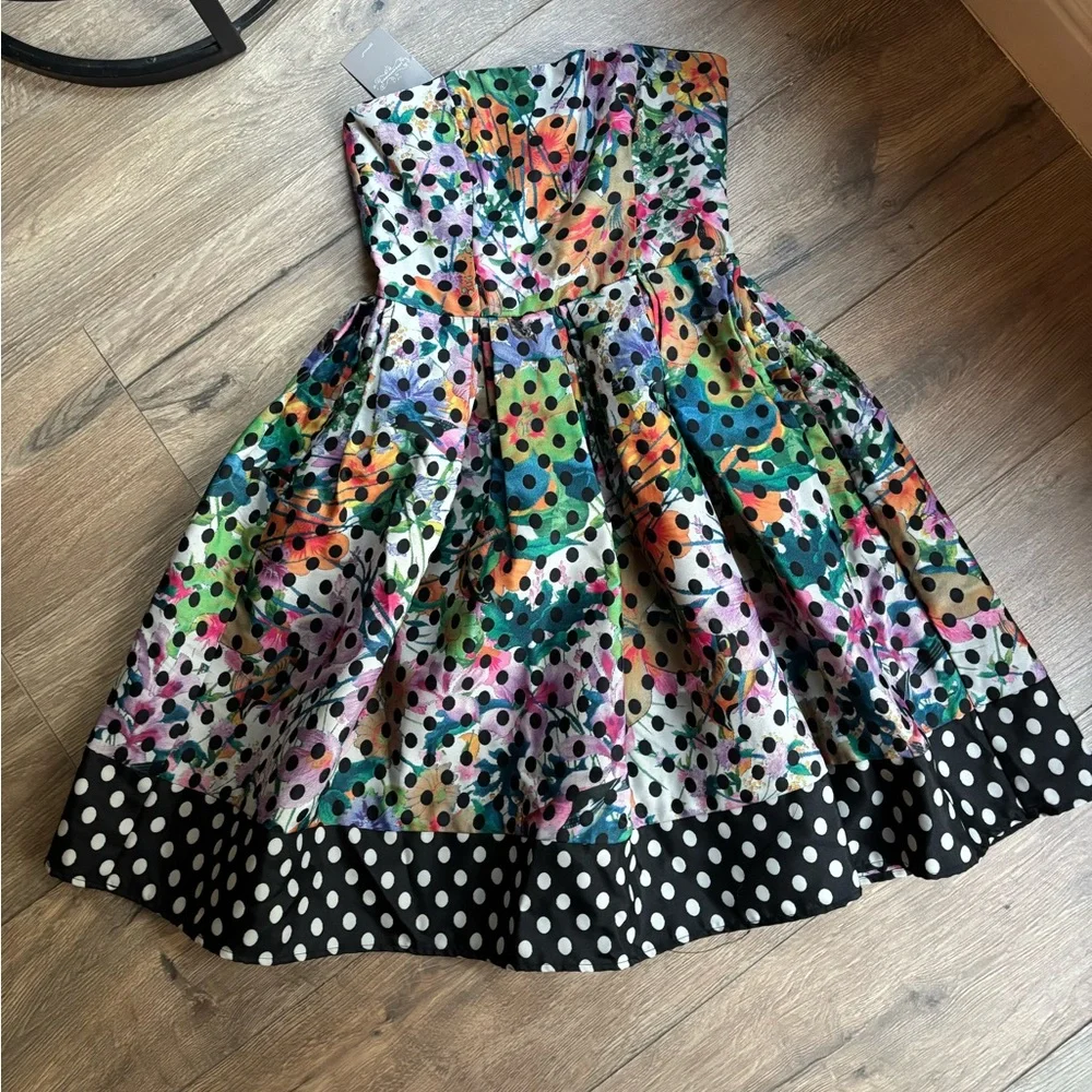 NEW ✨Anthropologie COREY LYNN CALTER Floral Polka Dot Strapless Dress 4 PROM - Picture 4 of 10